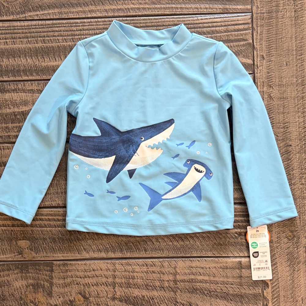 Carter's Light Blue Long-Sleeve Shark Rashguard
